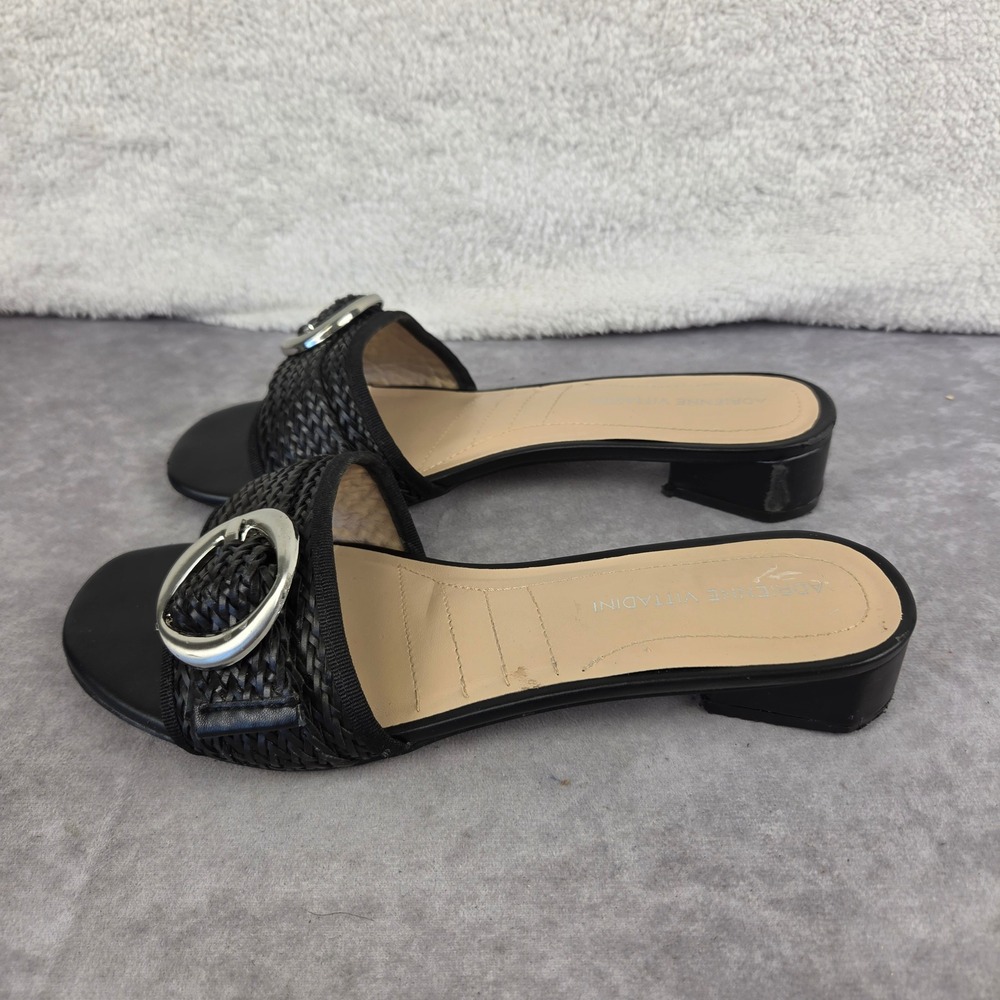 Adrienne Vittadini Black Woven Buckle Slide Sandals Low Block Heel Size 9M